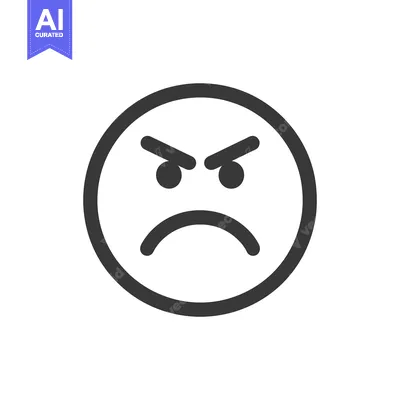 Aset desain premium: Angry Face Icon: Minimalist Black and White Expression of Frustration
