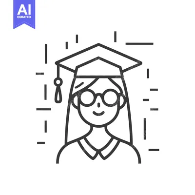 Aset desain premium: A Simple Line Drawing Illustrating a Smiling Female Graduate