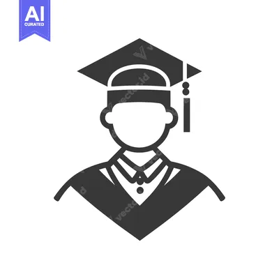 Aset desain premium: A minimalist illustration depicting a graduate wearing cap and gown
