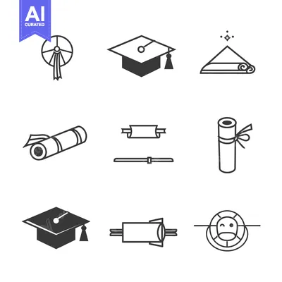 Aset desain premium: Graduation and Achievement Icon Set in Line Art Style
