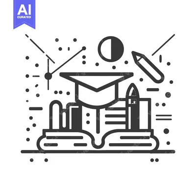 Premium design asset: Graduation Cap and Open Book with Pencil and Geometric Shapes