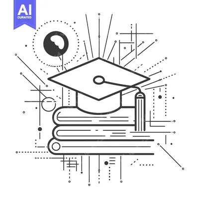 Premium design asset: Graduation Cap Atop Stack of Books with Abstract Design