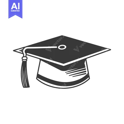 Premium design asset: A black and white illustration of a graduation mortarboard and tassel