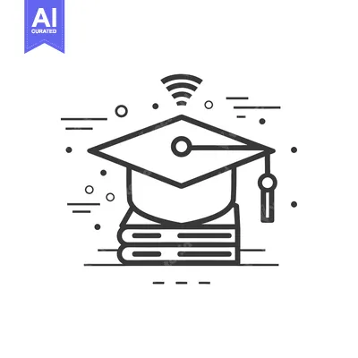 Aset desain premium: Graduation Cap on Books with Wi-Fi Signal Icon