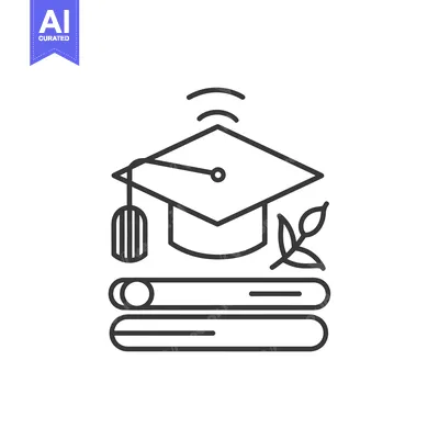 Aset desain premium: Graduation Cap with Books and Wireless Signal