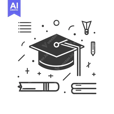 Aset desain premium: Graduation Cap with School Supplies Surrounded by Abstract Shapes