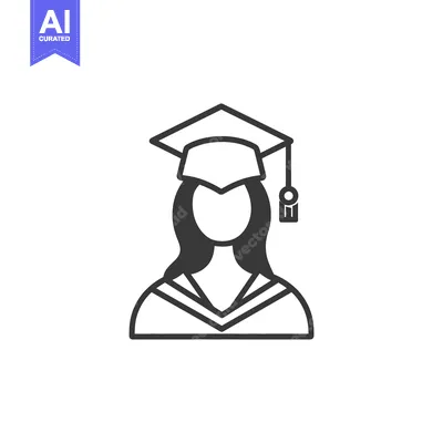 Aset desain premium: A simple line drawing illustrating a graduating female student icon