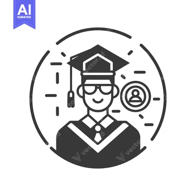 Aset desain premium: A smiling graduate wearing a cap and gown icon illustration