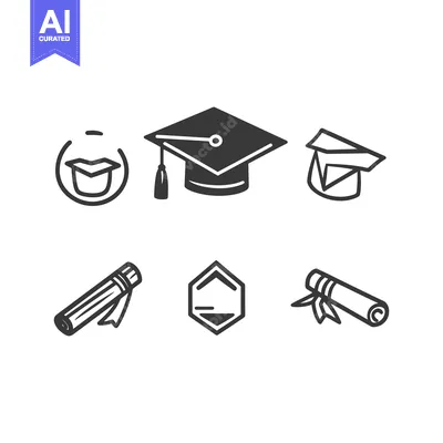 Aset premium populer: Simple black and white illustrations depict graduation and academic th