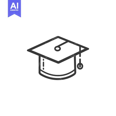 Aset desain premium: Simple black and white illustration of a graduation cap icon