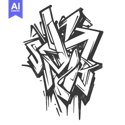 Aset premium populer: Abstract black and white artistic graffiti illustration on a white bac