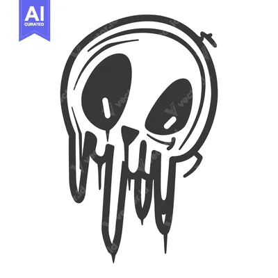 Aset premium populer: Cartoon black and white illustration of a smiling melting skull