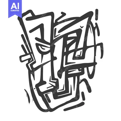 Aset desain premium: Abstract artwork depicting a stylized graphic face in black and white