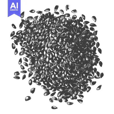 Aset desain premium: A Scattered Pile of Black Sunflower Seeds