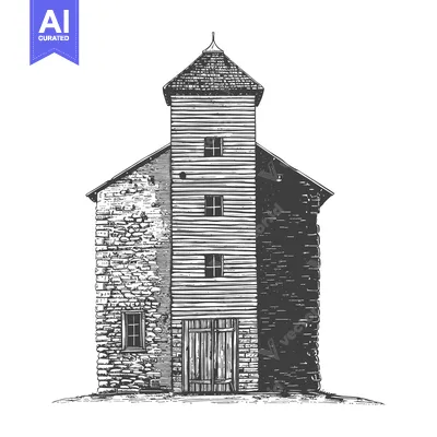 Aset desain premium: Stone and Wood Structure With Conical Roof