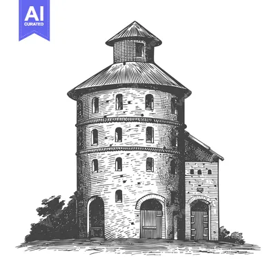 Aset premium populer: Ancient Stone Tower and Attached Structure Illustration