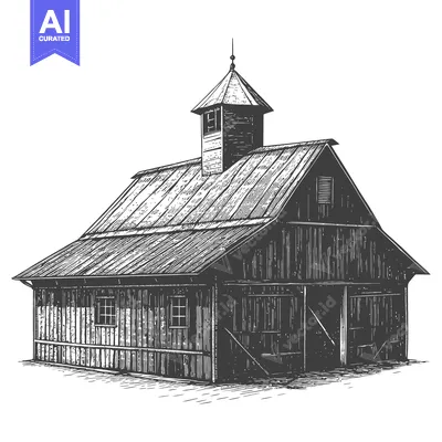 Aset desain premium: A Rustic Wooden Barn with a Gable Roof and Cupola