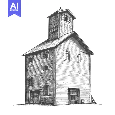 Premium design asset: A Rustic Wooden Grain Silo Stands Tall Against A White Background