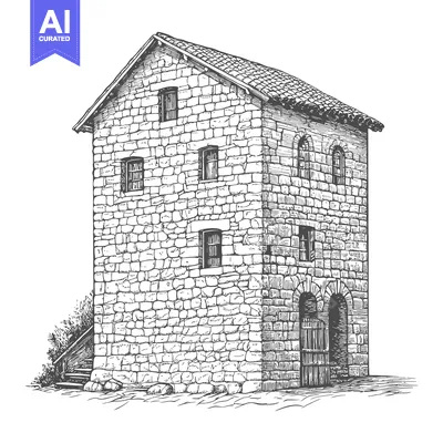 Premium design asset: Stone Building Architectural Drawing Rustic Design
