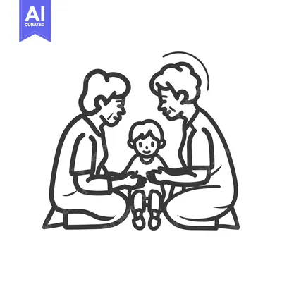 Aset premium populer: Grandparents Kneeling Surrounding a Child