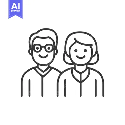 Aset desain premium: Two smiling people standing close together in a line drawing