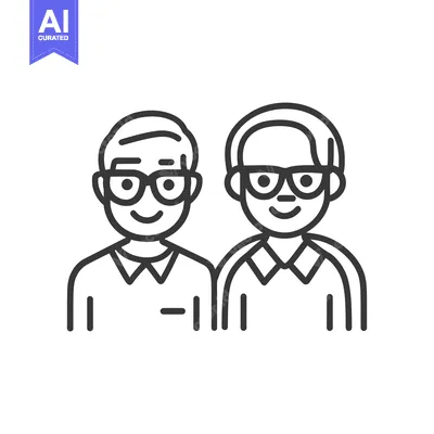 Popular premium asset: Two smiling cartoon illustrations of men wearing eyeglasses together