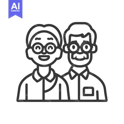 Popular premium asset: Two elderly people with glasses depicted in line art