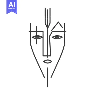 Aset premium populer: A minimalist illustration depicting an abstract and stylized human fac