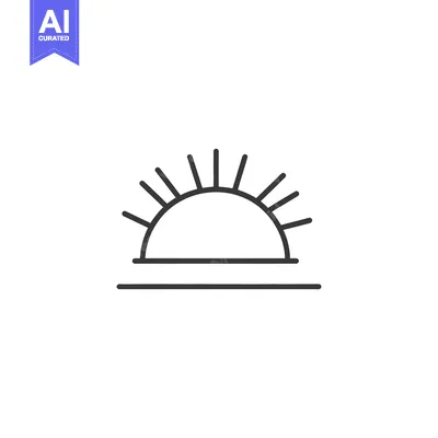 A simple black line drawing showing a rising sun icon