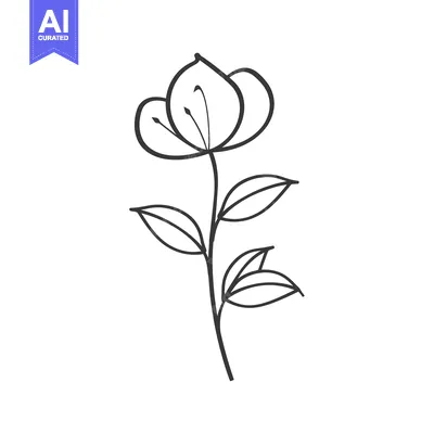 Aset desain premium: Simple black and white illustration of a blooming flower on a stem