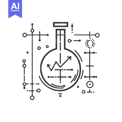 Aset premium populer: A lab flask with data analysis and graphical representations