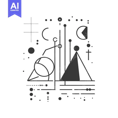 Aset premium populer: An abstract composition of geometric shapes and linear elements