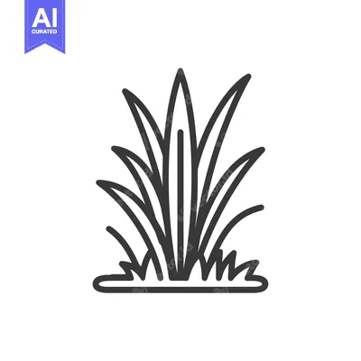 Aset premium populer: Minimalist Grass Clump Icon: Simple Black Outline on White Background