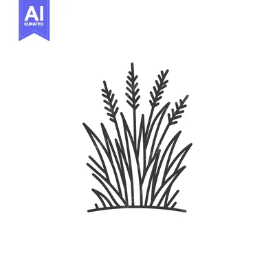 Aset premium populer: Minimalist Wheat Bush Illustration in Black and White Outline Style