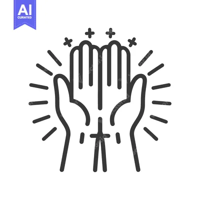 Aset desain premium: Stylized graphic showing upward facing hands with rays and cross symbo