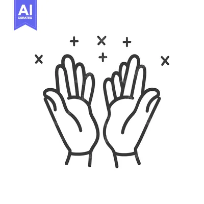 Premium design asset: Open hands clapping with radiating symbols on a white background
