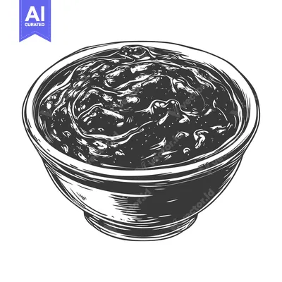 Aset desain premium: A bowl of dark sauce or dip