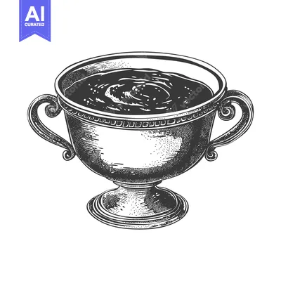 Ornate Vessel Containing Dark Liquid Swirling Gently