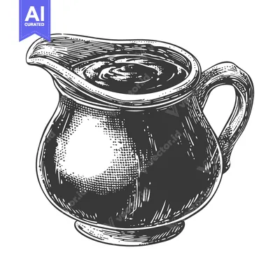 Aset desain premium: A Hand Drawn Illustration Of A Creamer Filled With Liquid