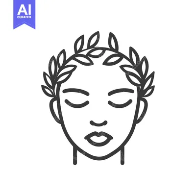 Aset desain premium: Simple outline of a face wearing a laurel wreath crown