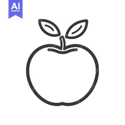 Aset premium populer: A simple black and white illustration depicts a green apple fruit