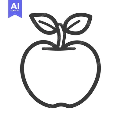 Aset premium populer: An outline illustration showing a simple apple with leaves