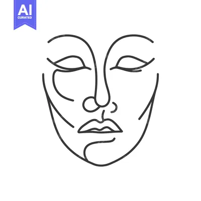 Aset desain premium: A simple graphic line drawing of a serene human face