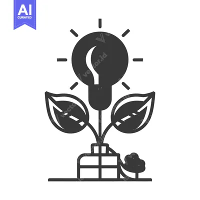 Aset desain premium: A lightbulb shaped plant sprouting from a small planter box