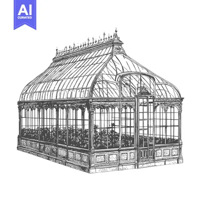 Aset desain premium: Ornate Glass Greenhouse Architectural Drawing Design