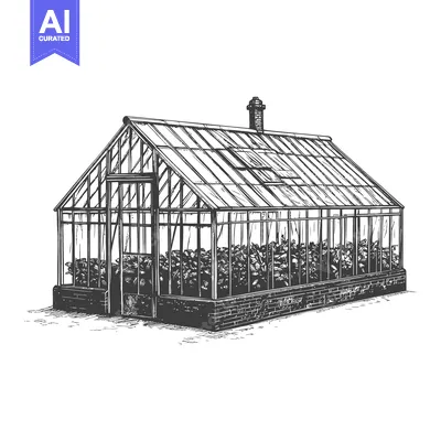 Aset desain premium: A Detailed Drawing Of A Greenhouse Filled With Plants