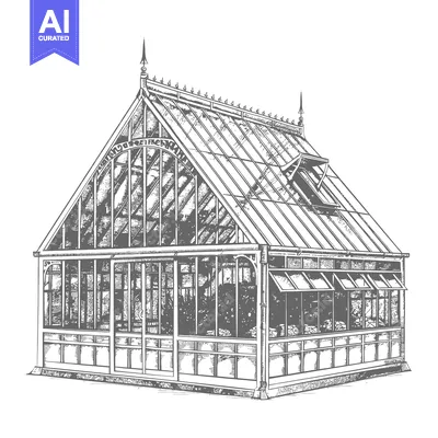 Ornate Glass Greenhouse Architectural Drawing
