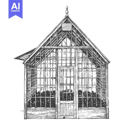 Aset desain premium: A Detailed Drawing Of A Wooden Greenhouse Structure