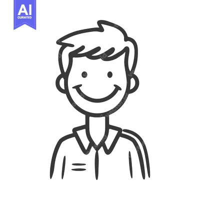Premium design asset: A simple line drawing of a smiling person in a shirt