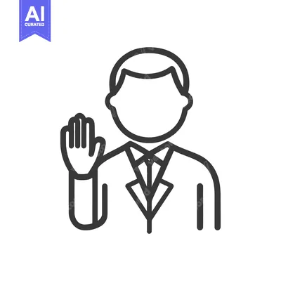 Premium design asset: An illustrative outline of a person with raised hand and suit